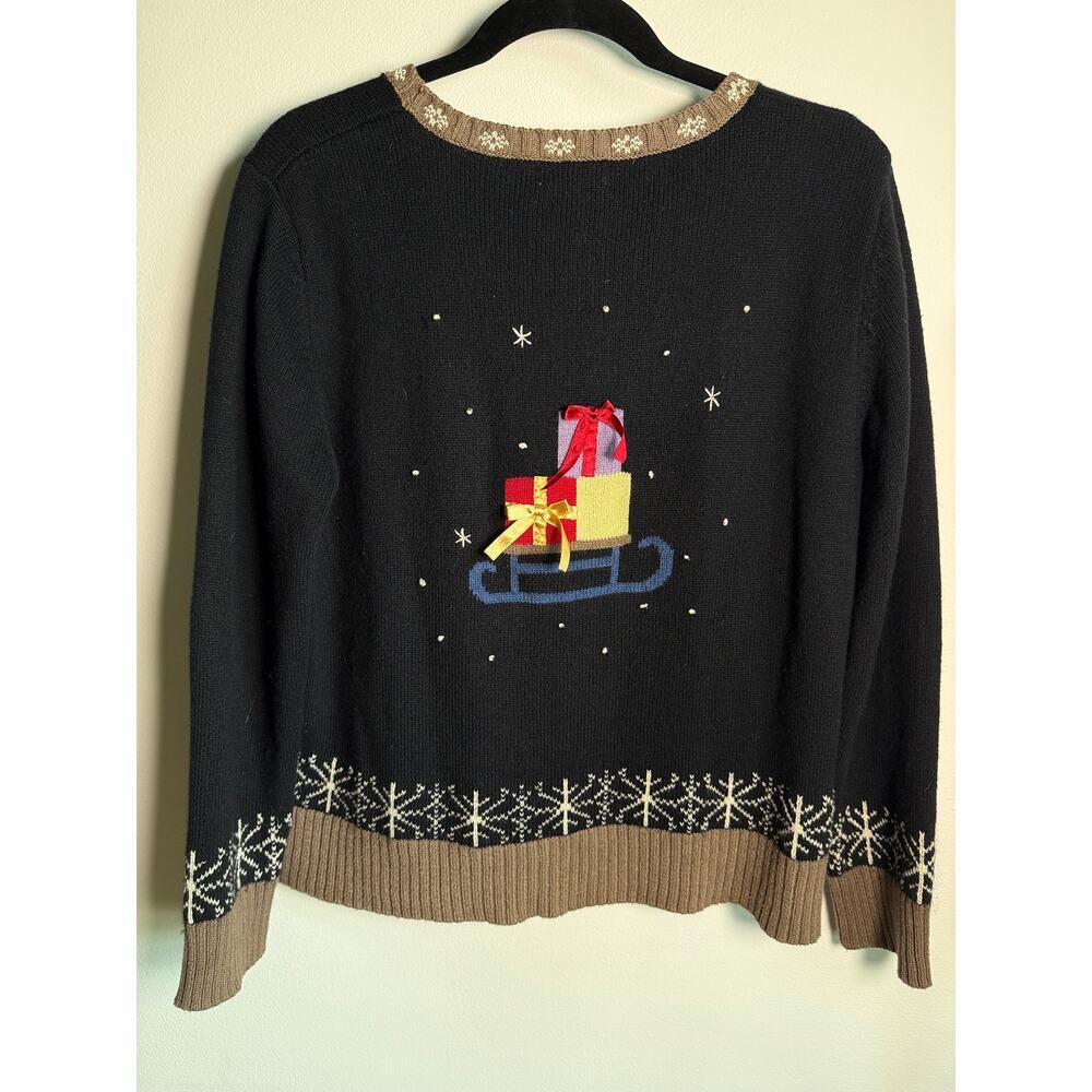 CHRISTOPHER & BANKS | 2005 Reindeer Sleigh Novelty Christmas Sweater | Medium - Picture 2 of 8
